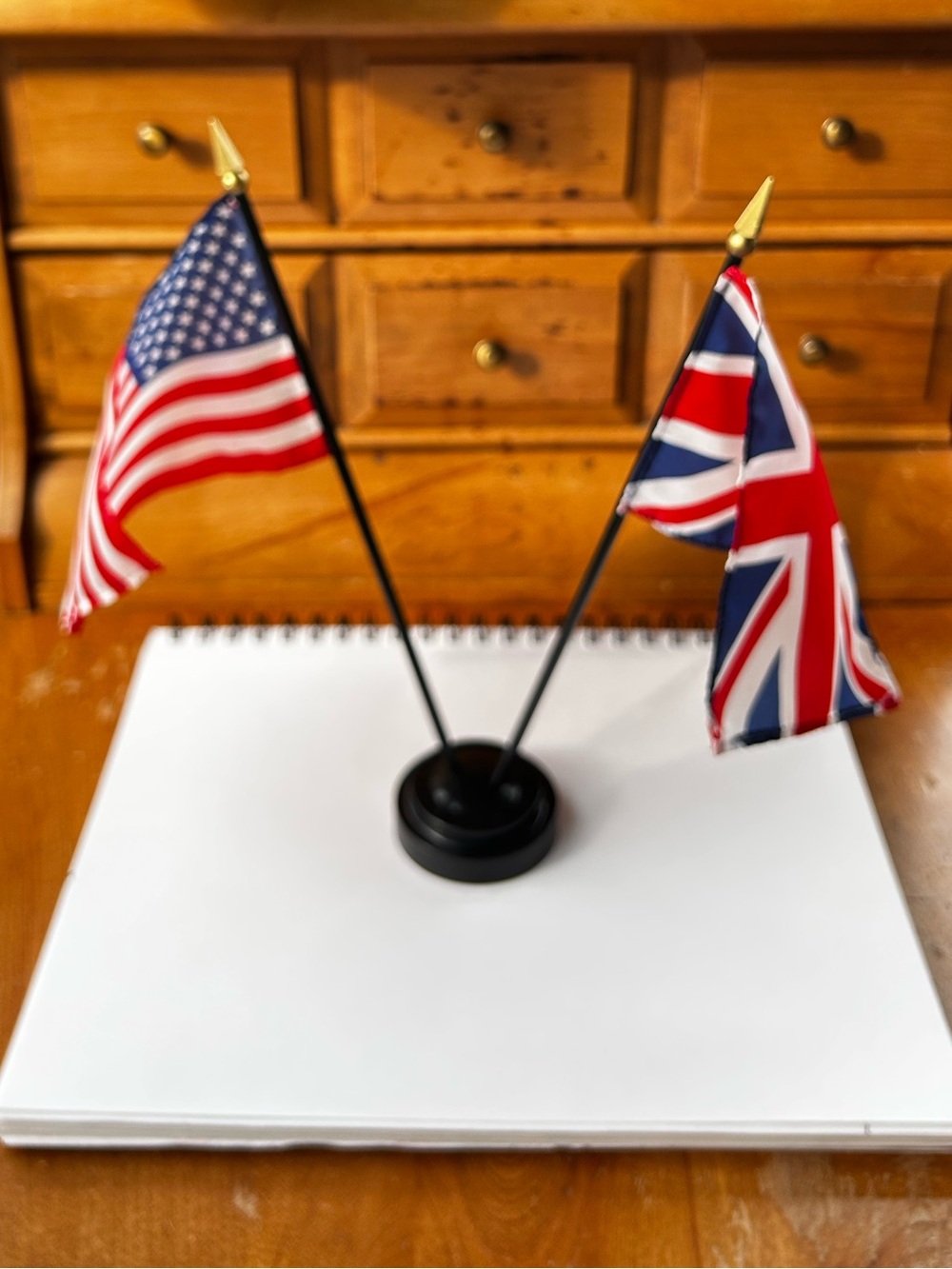 Mini USA & UK Double Table Flag Set - Red, White, Blue